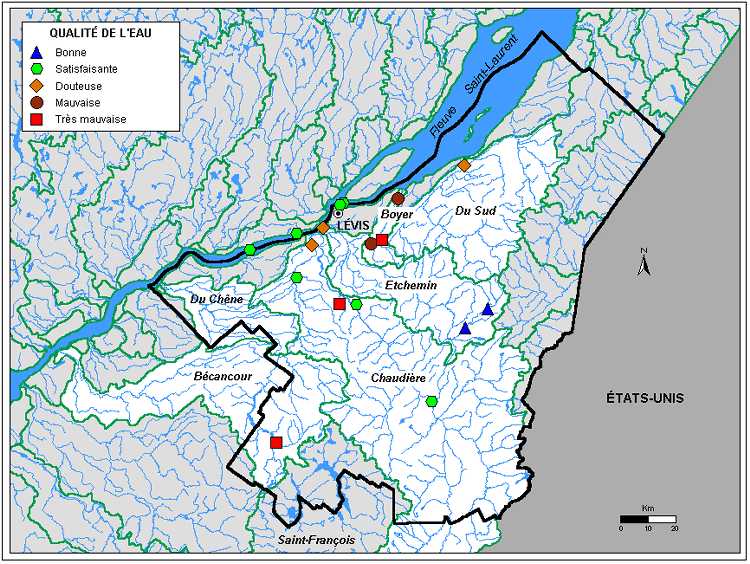 Carte 3.1 : Qualit de leau des rivires de la rgion de la Chaudire-Appalaches