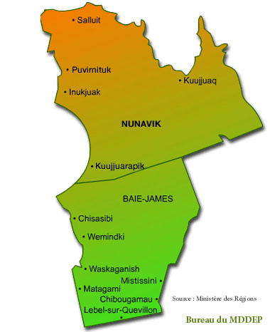 Rgion du Nord-du-Qubec - Carte : Ministre des Rgions