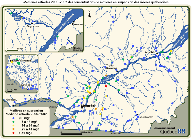 Mdianes estivales 2000-2002 des concentrations de matires en suspension des rivires qubcoises