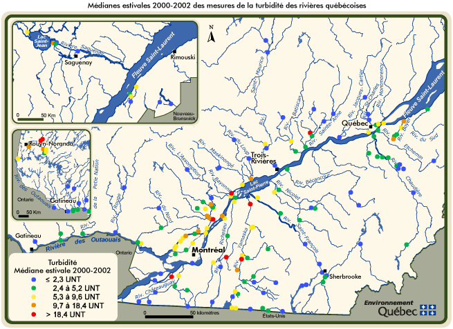 Mdianes estivales 2000-2002 des mesures de la turbidit des rivires qubcoises