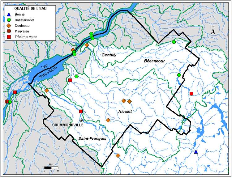 Carte 3.1 : Qualit de leau des rivires de la rgion du Centre du Qubec