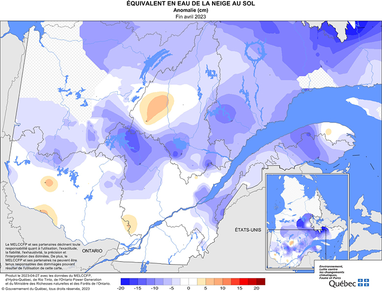 Équivalent en eau de la neige au sol­ anomalie (cm)