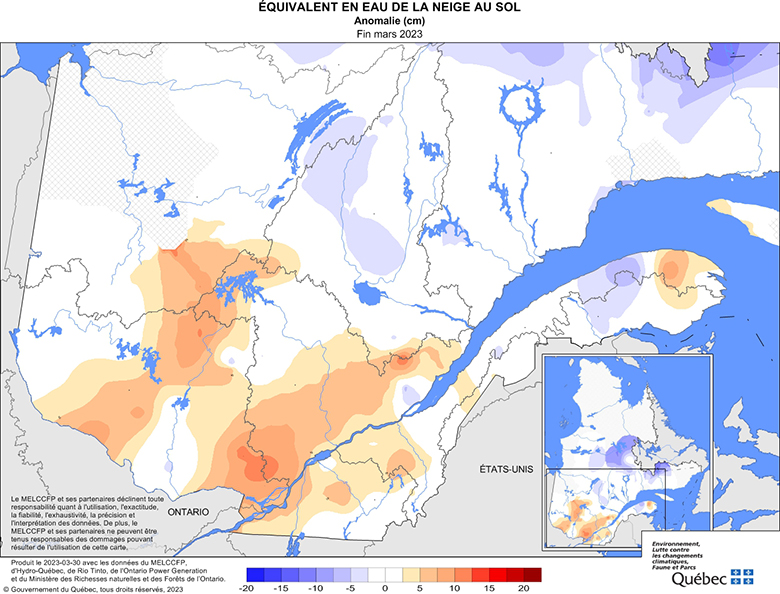 Équivalent en eau de la neige au sol­ anomalie (cm)