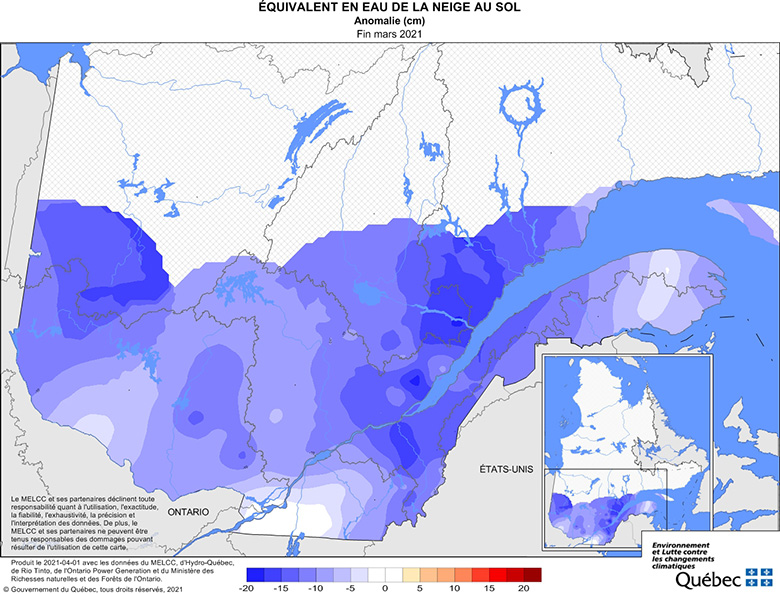 Équivalent en eau de la neige au sol­ anomalie (cm)