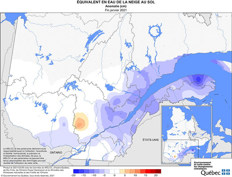 Équivalent en eau de la neige au sol­ anomalie (cm)