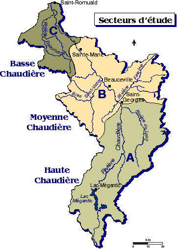 Secteurs du bassin de la rivière Chaudière