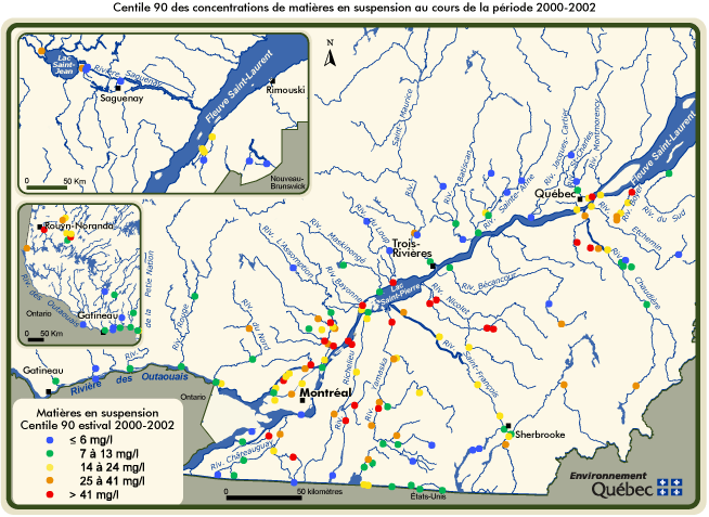 Centile 90 des concentrations de matires en suspension au cours de la priode 2000-2002