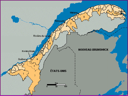 Carte - Région hydrographique du Saint-Laurent sud-est (02)