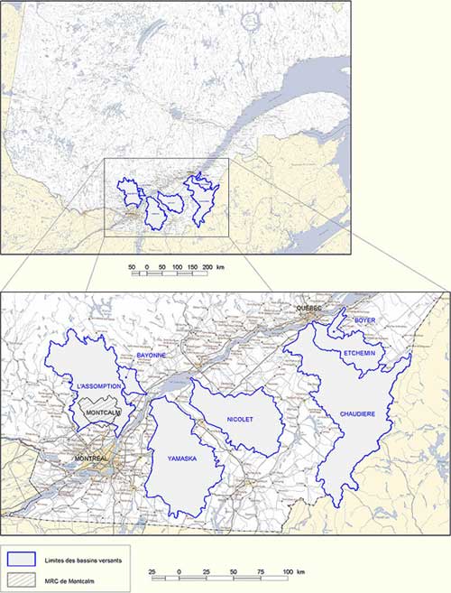 Localisation des bassins versant  l'tude - Carte