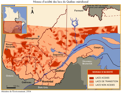 Niveau d'acidit des lacs du Qubec mridional