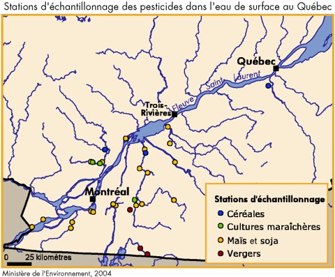 Stations d'échantillonnage des pesticides dans l'eau de surface au Québec