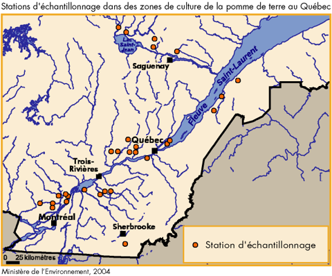 Stations d'échantillonnage dans des zones de culture de la pomme de terre au Québec