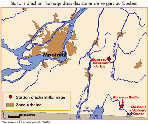 Stations d'échantillonnage dans des zones de vergers au Québec