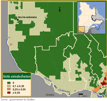 Densité animale dans le sud-ouest du Québec, 2000
