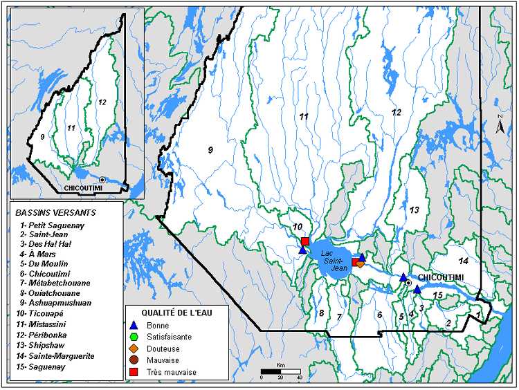 Carte 3.1 : Qualité de l’eau des rivières de la région du Saguenay - Lac-Saint-Jean