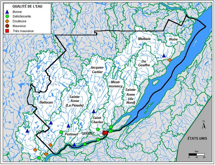 Carte 3.1 : Qualité de l’eau des rivières de la région de la Capitale Nationale