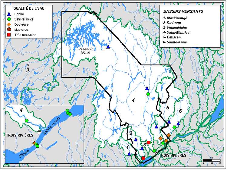 Carte 3.1 : Qualit de leau des rivires de la rgion de la Mauricie