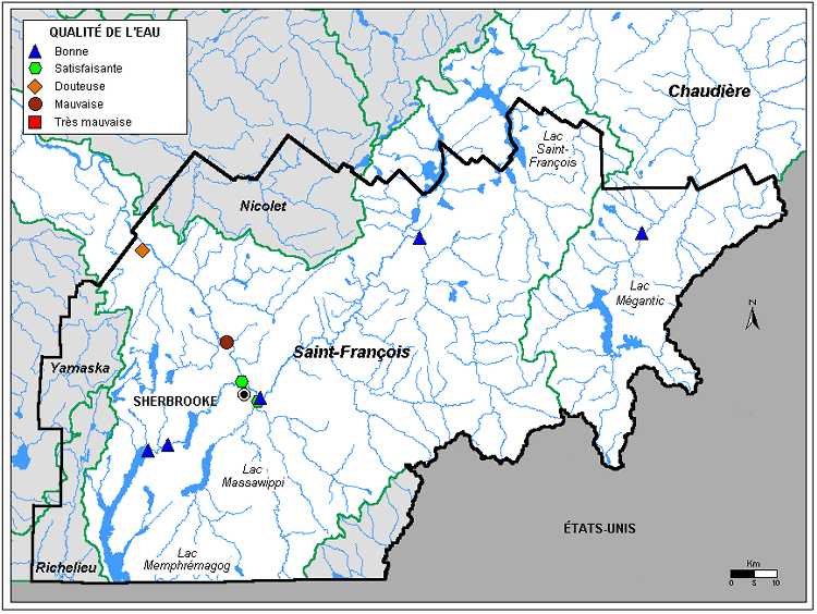 Carte 3.1 : Qualité de l’eau des rivières de la région de l’Estrie