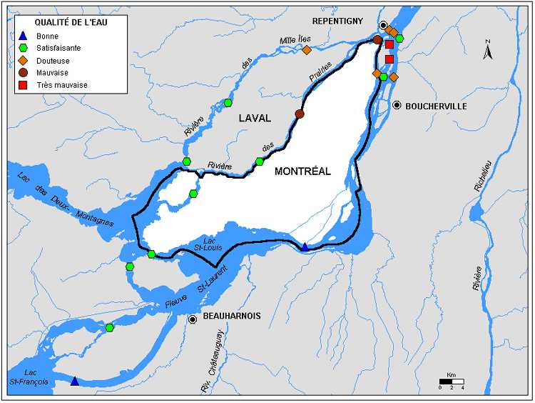 Carte 3.1 : Qualit de leau des rivires de la rgion de Montral