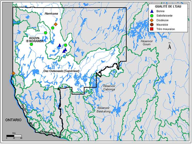 Carte 3.1 : Qualité de l’eau des rivières de la région de l’Abitibi-Témiscamingue