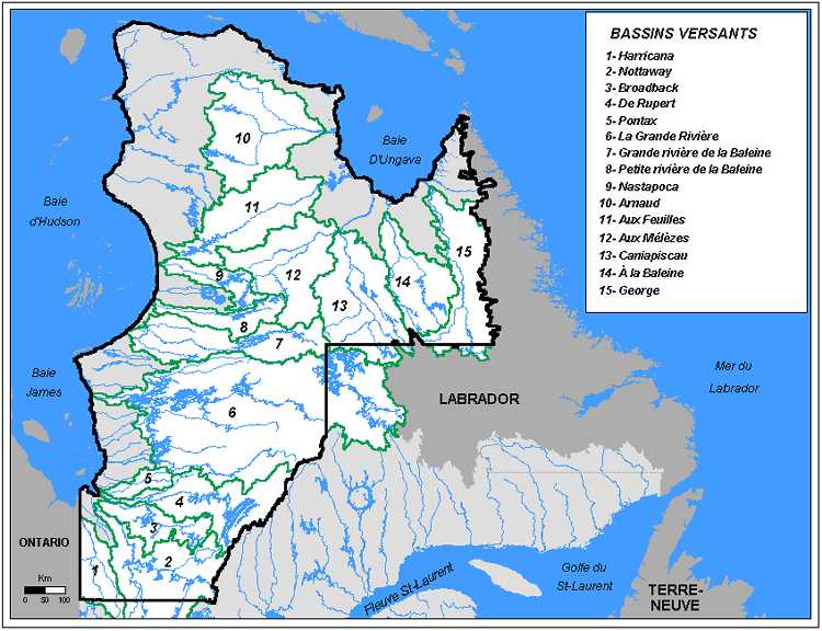 Carte 2.1. Principaux bassins versants de la région du Nord-du-Québec