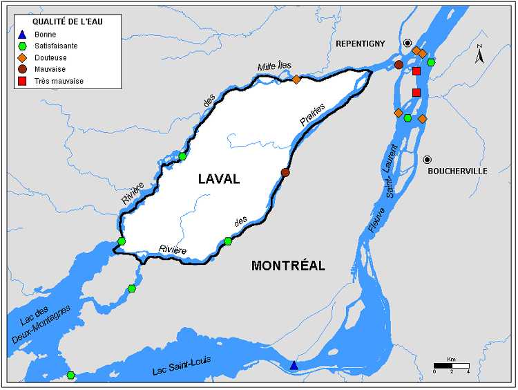 Carte 3.1 : Qualité de l’eau des rivières de la région de Laval
