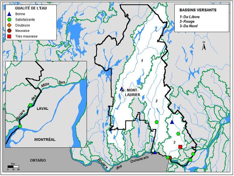 Carte 3.1 : Qualit de leau des rivires de la rgion des Laurentides