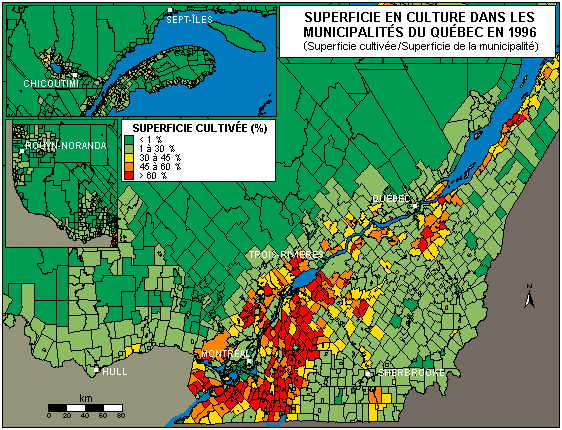 Superficies cultivées en 1996