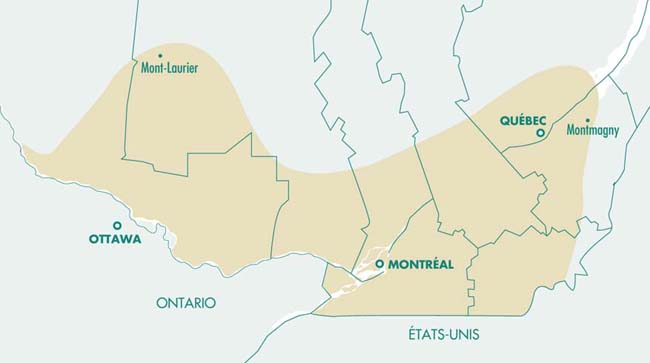 Aire de répartition de l'ail des bois au Québec