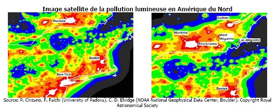 Image satellite de la pollution lumineuse en Amérique du Nord