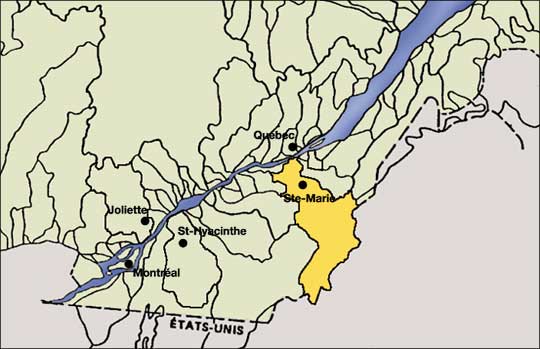 Localisation du bassin versant de la rivière Chaudière