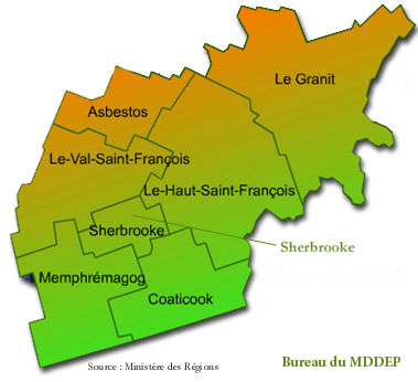 Région de l'Estrie - Carte : Ministère des Régions