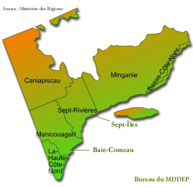 Région de la Côte-Nord - Carte : Ministère des Régions