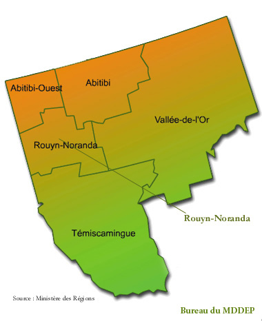 Région de l'Abitibi-Témiscamingue, Carte : Ministère des Régions